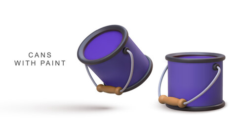 Paint Cans With Purple Liquid, Perfect For DIY Renovation, Decoration Projects, Home Repair, Creative Art Concepts, Clean White Background For Easy Use, Vector Illustration.