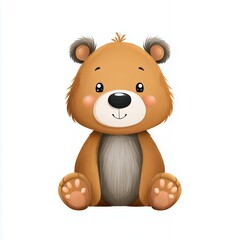 Fototapeta premium Adorable Brown Cartoon Bear Sitting on White Background