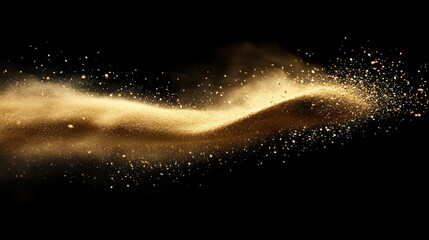 Golden dust particles flowing in a wavy pattern against a black background