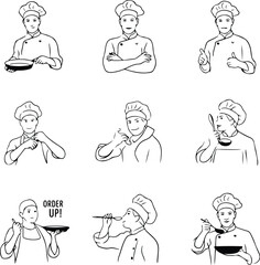 Chef Portrait One Line Drawing | Minimalist Vector Silhouette Continuous Line Chef Sketch | Outline Vector Silhouette Set