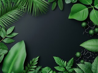 Fototapeta premium Lush green leaves frame a dark background