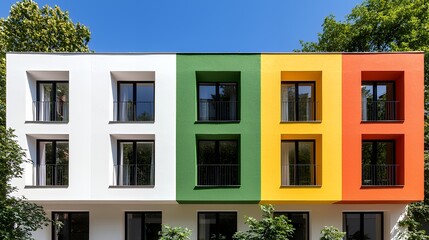 Vibrant multi colored apartment building facade
