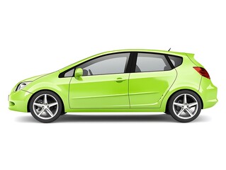 Lime Green Subcompact Car Side Profile on White