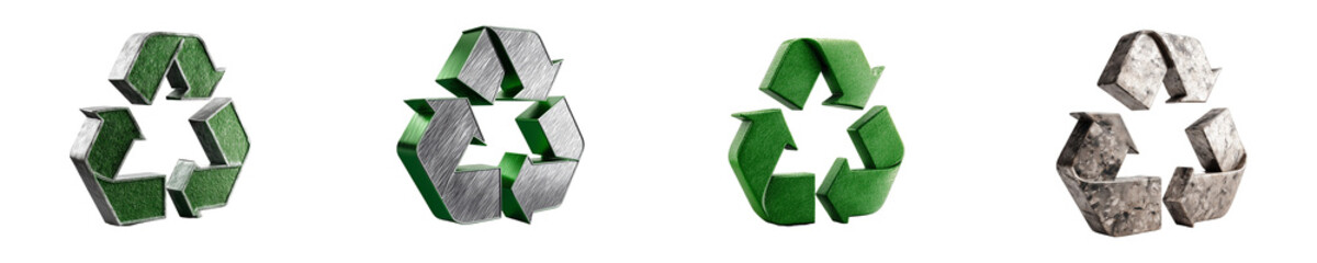 Fototapeta premium Four recycle symbols with different textures