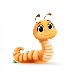 Fototapeta premium Cute Orange Cartoon Worm Illustration on White Background
