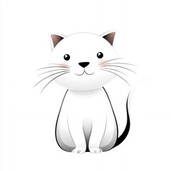 Obraz premium Cute White Kitten Sitting Cartoon Illustration