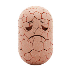 3D sad pill with cracked shell isolated on white background 