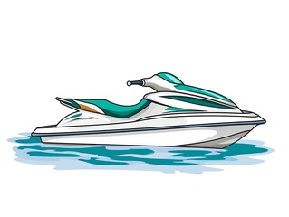 Teal and White Jet Ski on Calm Water Pixel Art Illustration