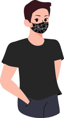 Man Wearing Patterned fashion Face Mask Cute Cartoon people Illustration