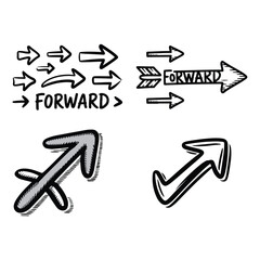 Silhouette Hand drawn arrow mark icons vector on a white background