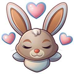 Cute cartoon bunny, kawaii style, large ears, isolated on transparent background
