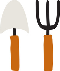 Cute spade and pitchfork gardening tools elements icon illustration