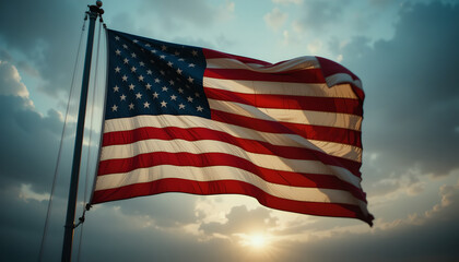 american flag against blue sky