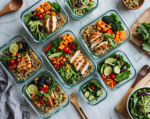 Colorful meal prep with grilled chicken and fresh vegetables for healthy eating