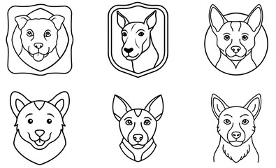 Black and White Dog Head Icons Collection