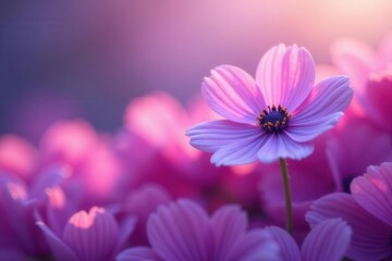 Solitary purple bloom amidst soft pink and purple petals, blurred background, artistic, petals, soft