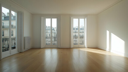 Obraz premium Empty Bright Sunny Parisian Apartment Interior