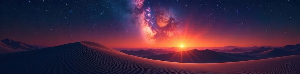 Star-streaked sky over rolling sand, glowing embers , black, desert, blue