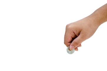 man holding a silver coin