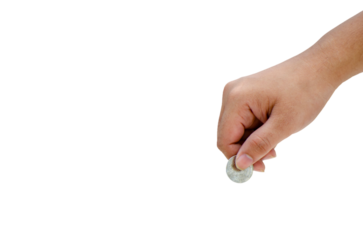 man holding a silver coin