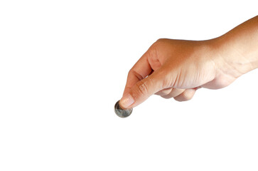 woman holding a silver coin