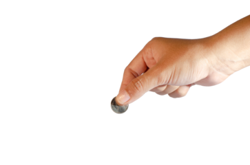 woman holding a silver coin