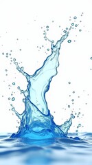 Dynamic Water Splash Erupting Upwards with Numerous Droplets Against a Clean White Background