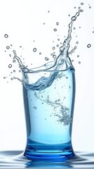 Dynamic Water Splash Erupting Upwards with Numerous Droplets Against a Clean White Background