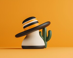3D Hat Cactus Orange Background