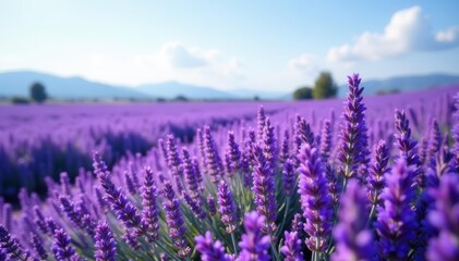 Fototapeta premium Vast lavender expanse, delicate purple flowers swaying gently, calm, nature