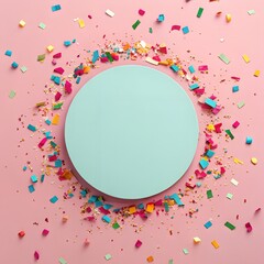  Colorful celebration background with party confetti on pink back