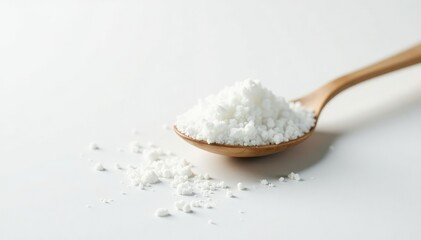 Spoonful of white sugar against white backdrop, dessert, product photography