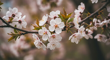 Obraz premium Delicate cherry blossoms blooming soft spring light gentle petals nature s beauty tranquil scene