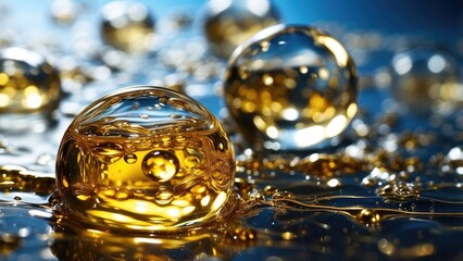 Close-up image of a surface covered with small, round bubbles in various sizes. The bubbles are set against a light golden background
