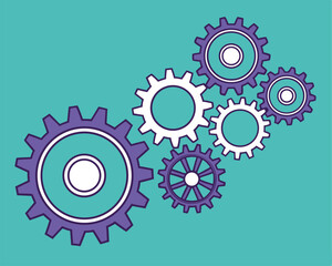 Interconnected Gear Mechanism Vector for Technology and Engineering Concepts.