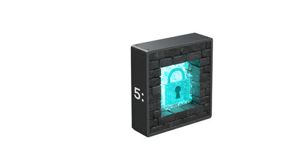 Digital Security Lock Icon in Brick Wall