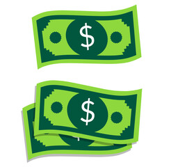 Image of dollar money set with white background, flat cartoon for icon, symbol, or logo with vector file,Paper money clipart. Cash vector design. Green banknote one dollar bills 