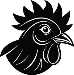 cute rooster head icon, black rooster symbol , cock and hen, rooster standing silhouette vector icon, black and white bird on white background.