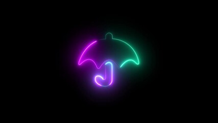 Glowing Neon Line Umbrella Icon Animation – Fashion Accessory, Rain & Water Protection, Moisture-Resistant, Protective Umbrella, Security Concept in 4K