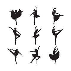 women ballet dancers people vector silhouettes in various poses and fitness movements
