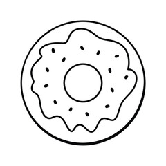 Simple black and white donut illustration with sprinkles perfect for coloring book pages
