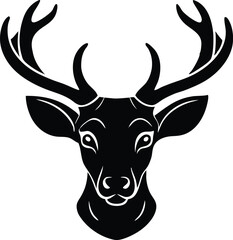 Naklejka premium jumping silhouette icon, happy deer head silhouette vector symbol, deer head silhouette, head of a deer, smiling deer cartoon character head icon on white background.