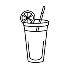 Minimalist outline of a lemonade glass with straw and lemon slice refreshing beverage vector