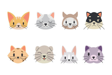 Adorable Cat Faces: A charming collection of eight distinct cat faces, each showcasing unique expressions and adorable features, perfect for adding a touch of whimsy.