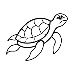 Cartoon sea turtle outline illustration swimming gracefully in the ocean beautiful black and white design