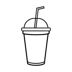 Simple drink outline plastic cup with lid and straw beverage icon design for menu