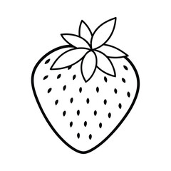 Isolated strawberry outline illustration fresh berry with seeds and leaves line art simple design