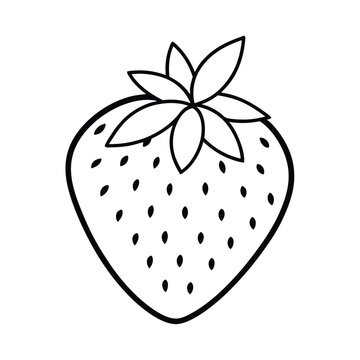 recommend clip art: Isolated strawberry outline illustration fresh berry with seeds and leaves line art simple design