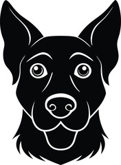 vector illustration of a dog, black and white dog silhouette icon, dog head vector symbol, sad, wow, angry reaction dog silhouette icon vector on white background.