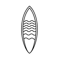 Surfboard line art with wavy pattern,minimalist surfing graphic,ocean sport icon,summer activity